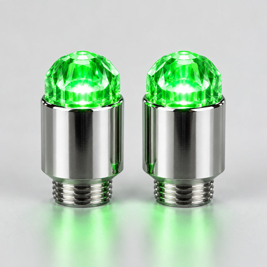 Tappi valvola LED – effetto anello luminoso in movimento (2 pezzi)
