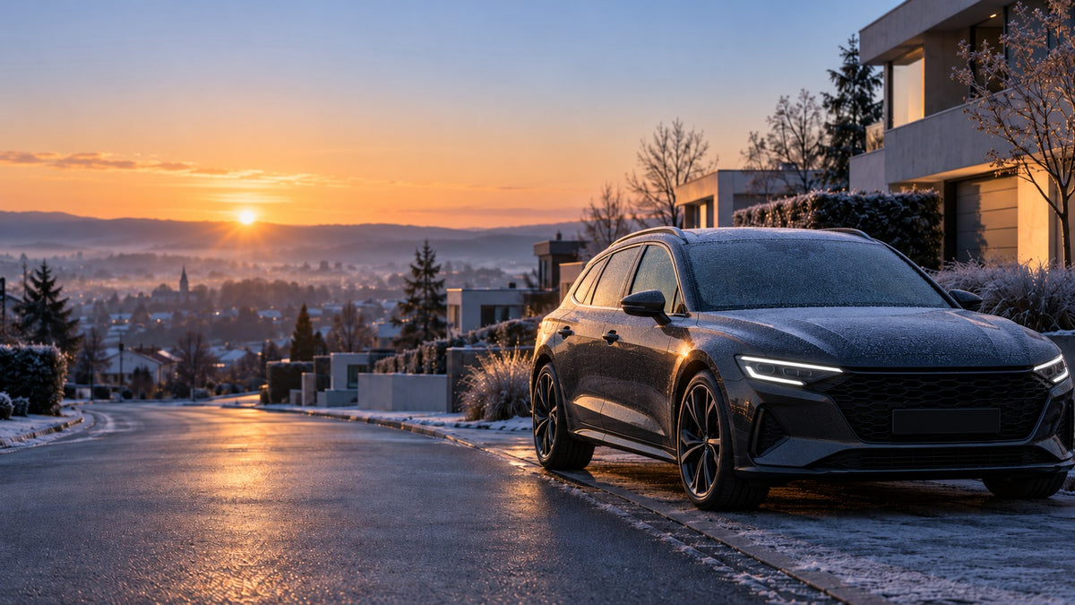 Auto im Winter in deutscher Wohnstraße